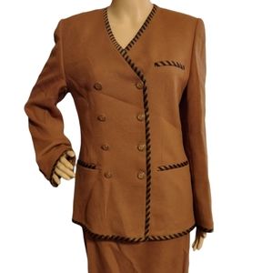 Louis Feraud Brown and black trim dress suit